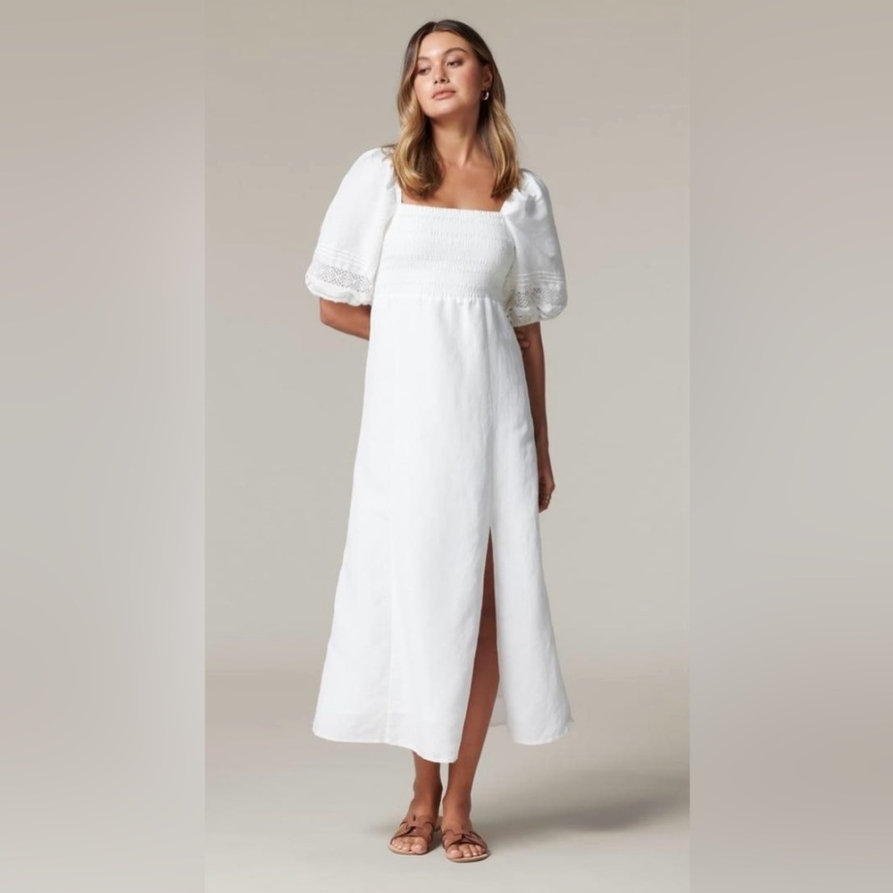 EVER NEW Linen Lace Spliced Midi Dress. New with tag.